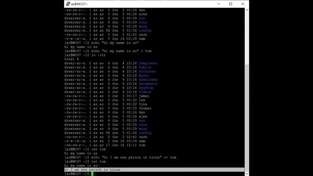 Linux 39 (Adding Text To Files In Linux) YouTube
