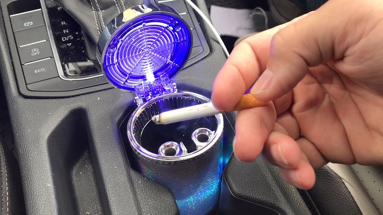 Car Ashtray with LED Light Cigarette Cigar Ash Tray Container Smoke As –  AIOforusa