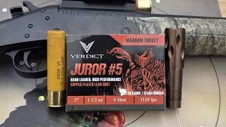 Verdict Juror 20ga 3" 1-1/2oz #5 40yd Test W/ Stevens 301 &amp; Patternmaster Code Black Turkey .565