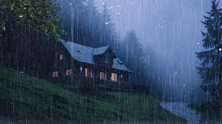 Goodbye Insomnia With Heavy RAIN Sound | Rain Sounds On Old Roof In Foggy Forest At Night, Study