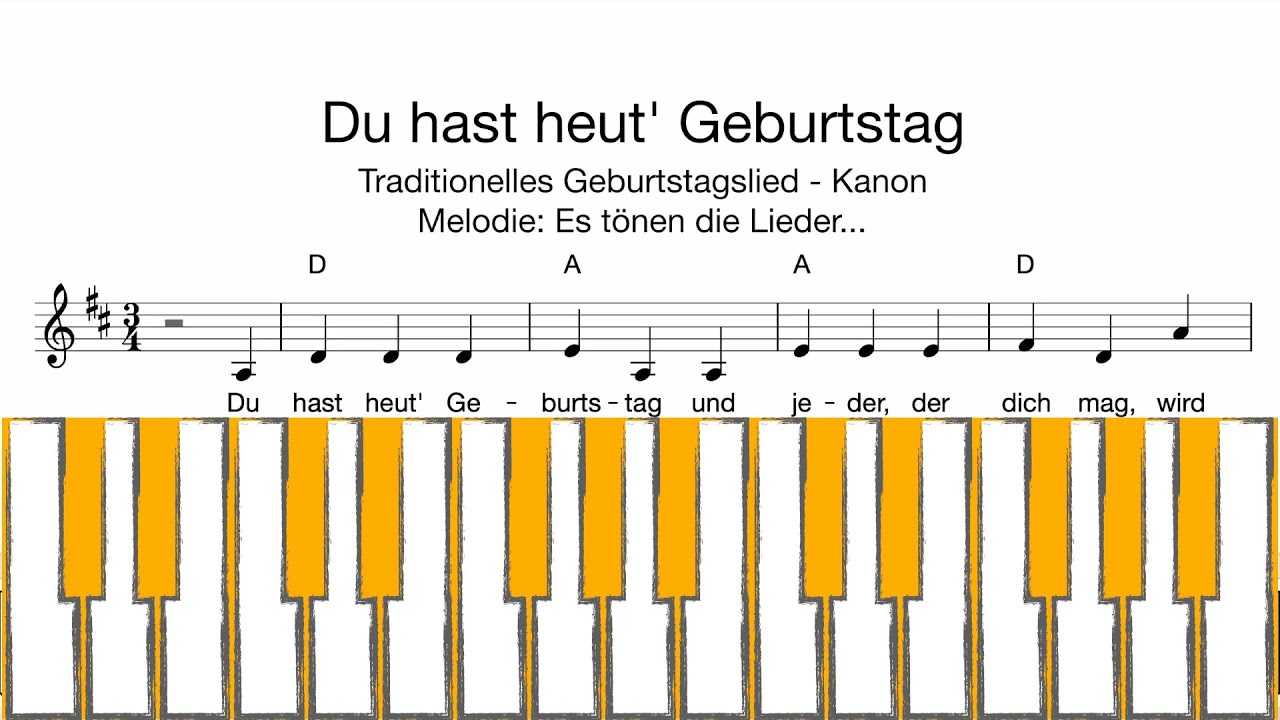 Weil Du Heut Geburtstag Hast Text Und Noten Klavier: Du hast heut' Geburtstag (Klaviatur, Melodie, Akkorde, Text