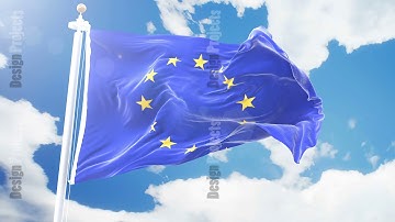 Realistic flag of European Union waving against time-lapse clouds background. Seamless loop in 4K