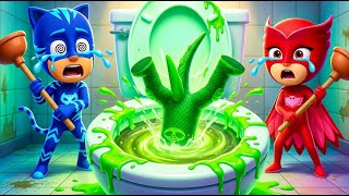 PJ Masks's Gekko Stuck in Toilet Portal! 😱 Green Slime Disaster! | Funny PJ Masks 3D Cartoon