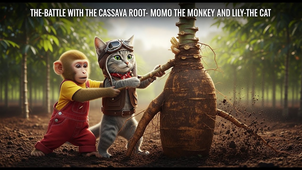 the-battle-with-the-giant-cassava-root-momo-the-monkey-and-lily-the-cat