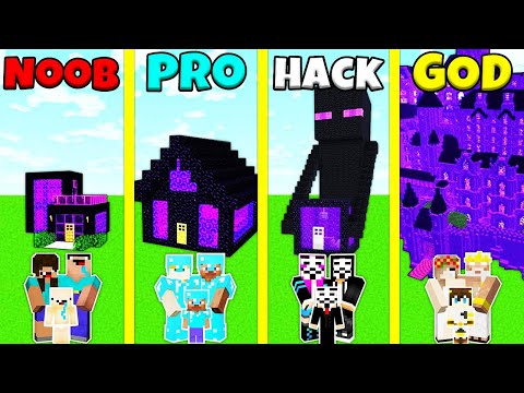 Minecraft Battle: NOOB vs PRO vs HACKER vs GOD: PORTAL HOUSE BASE BUILD CHALLENGE / Animation