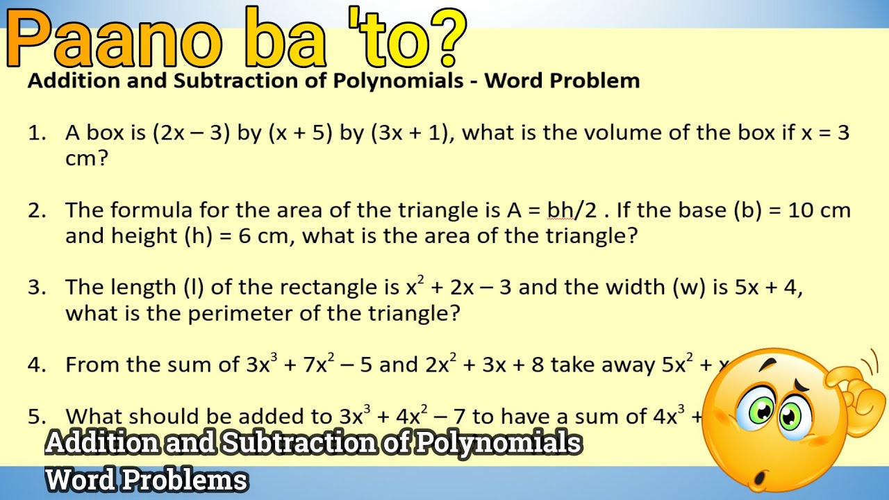 word problem solving polynomials