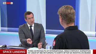 Per Wimmer comments on Soyuz capsule landing with Expedition 55 astronauts from ISS, Sky News TV Sun screenshot 5