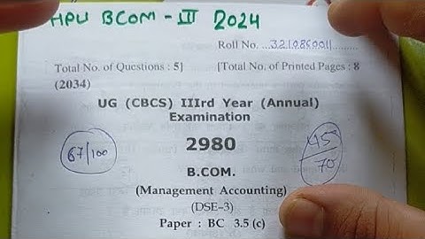 Management Accounting Question Paper 2024 Bcom 3rd year || hpu