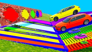 Big & Small Cars with Stair Color vs Portal Trap - Car vs Speed Bumps - Deep Water | BeamNG Drive