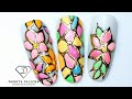 3d gel mosaic nail art with gold transfer foil. Pastel, colourful, summer nail art