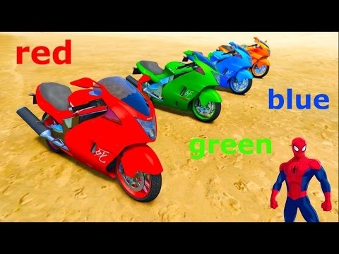 Motos Coloridas para Crianças - APRENDER CORES - Super Heroes Cartoon 