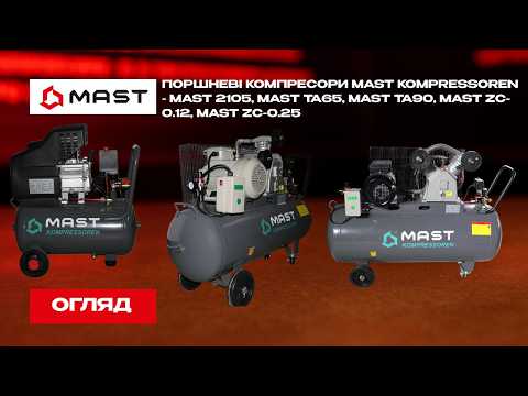 Поршневий ремінний компресор MAST TA65/100L 400V, видео 1