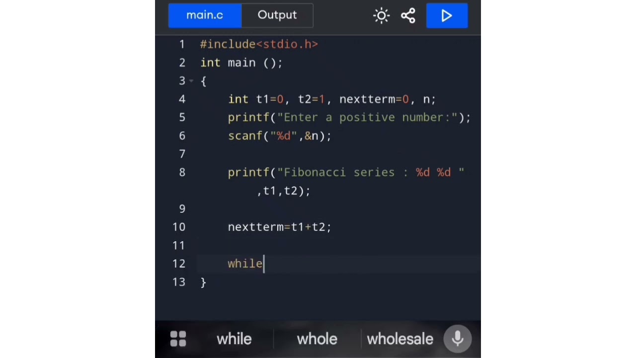 C program for find Fibonacci number 