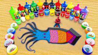 How to make Giant Squid with Rainbow Orbeez & Cement, Big Coca-Cola, Fanta, Monster vs Mentos