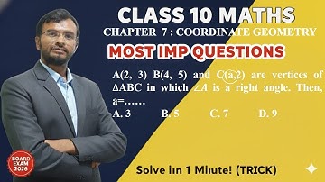 A(2, 3) B(4, 5) en C(a, 2) zijn hoekpunten van ∆ABC waarin ∠𝑨 een rechte hoek is. Dan is a =……A. ...