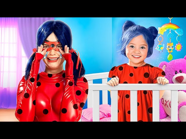 Fomos adotados por Lady Bug! Miraculous Ladybug e Gato Noir na Vida Real!  Babá Má vs Babá boa! 