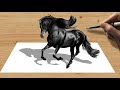 3D Pencil Drawing: Black Friesian Horse  - Speed Draw | Jasmina Susak