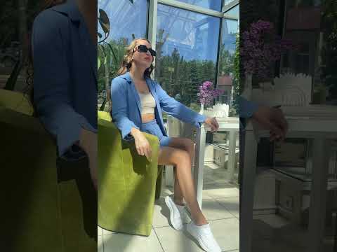 Жіночий костюм з креп жатки сорочка та шорты Синій, видео 1