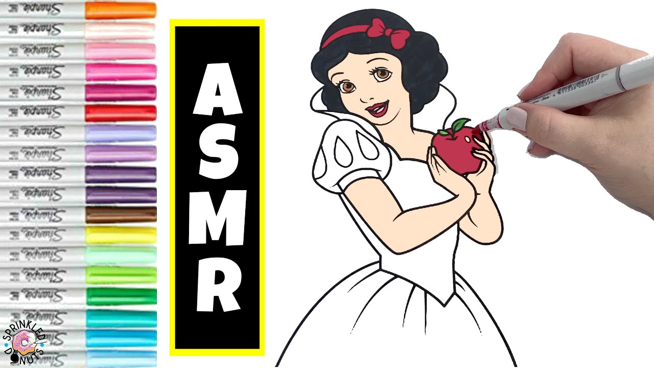 Speed Coloring ASMR SOUNDS Disney Princess Snow White Coloring Book Pages NO Talking