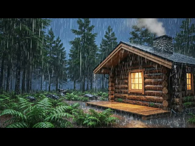 ASMR Rainy Night in Forest Wooden Cabin | Warm Ambience for Sleeping