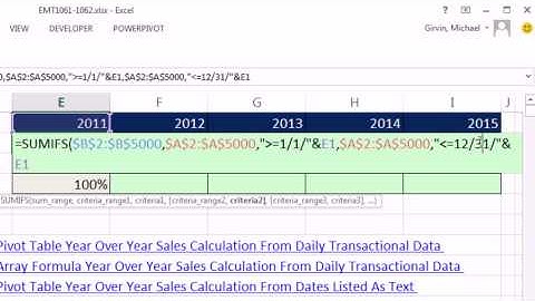 Excel Magic Trick 1062 SUMIFS Year Over Year Sales Calculations From Transactional Data Set