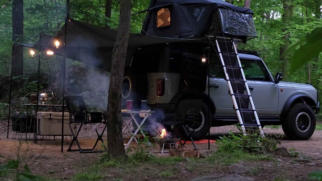 We Converted our Bronco Into a 2 - Story House! | Relaxing Camping in a Tarp Shelter, ikamper ASMR