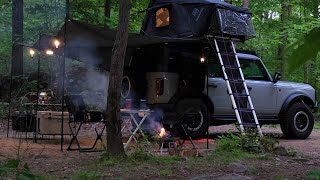 We Converted our BRONCO Into a 2 Story Cozy Home/ RELAXING Camping in a Tarp Shelter/ ikamper / ASMR