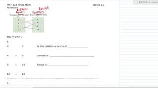 MAT 123 Finite Math Section 2.1 Functions