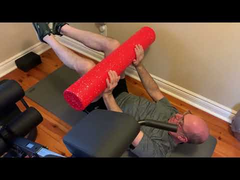 Dead bug roller squeezes - arms straight