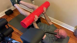 Dead bug roller squeezes - arms straight