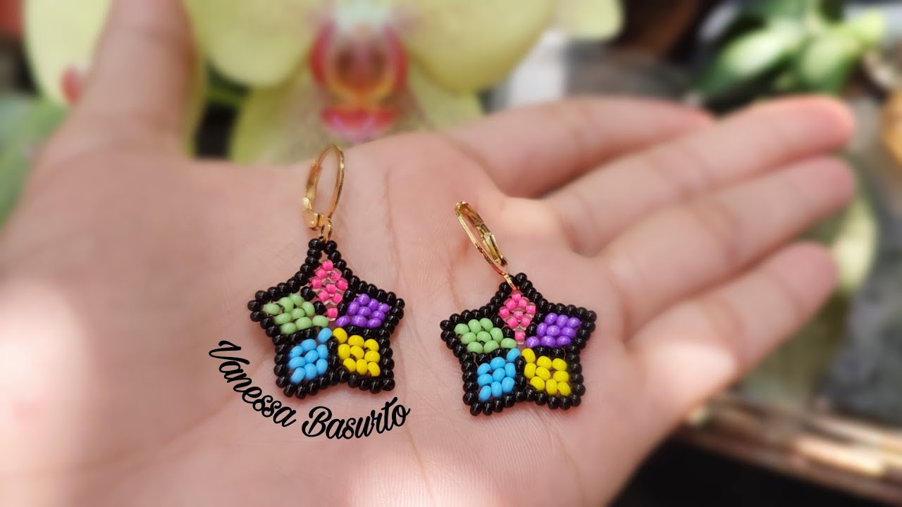 Aretes de estrellas 🌟 con chaquiras/mostacillas multicolor | Beaded multicolor star earrings 🌈