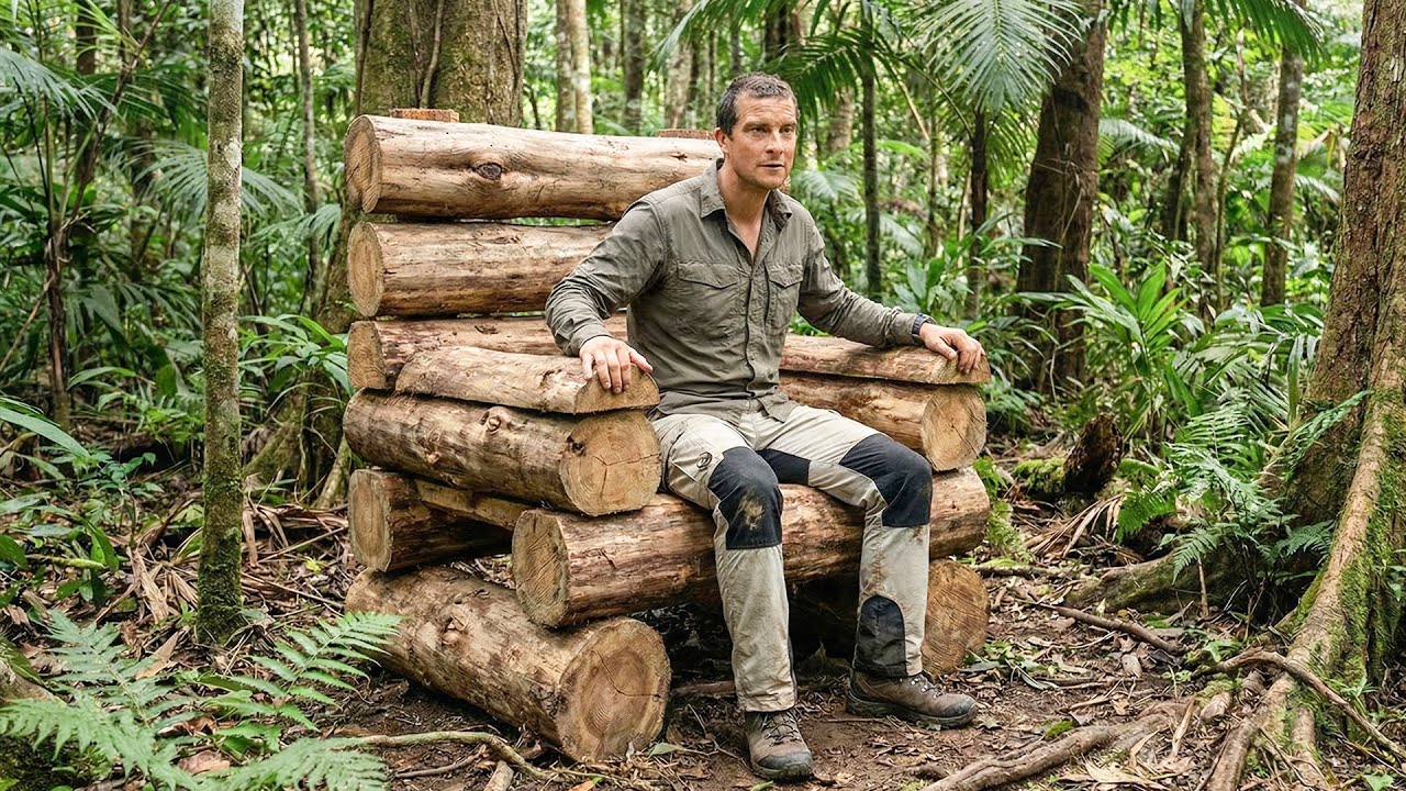 He Stacked Raw Logs to Create a Primitive Chair You Can Actually Relax On