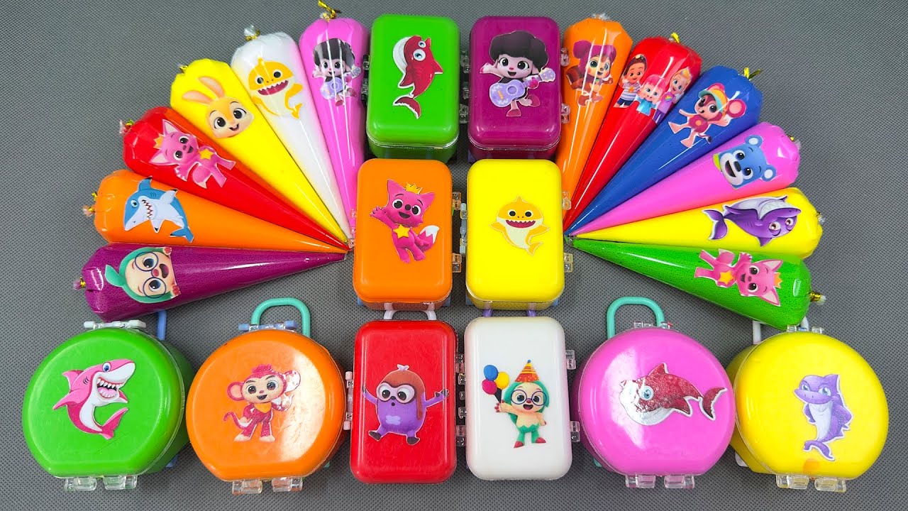 Finding Pinkfong, Jeni, Bebefinn and Hogi in Colorful Rainbow Slime ASMR