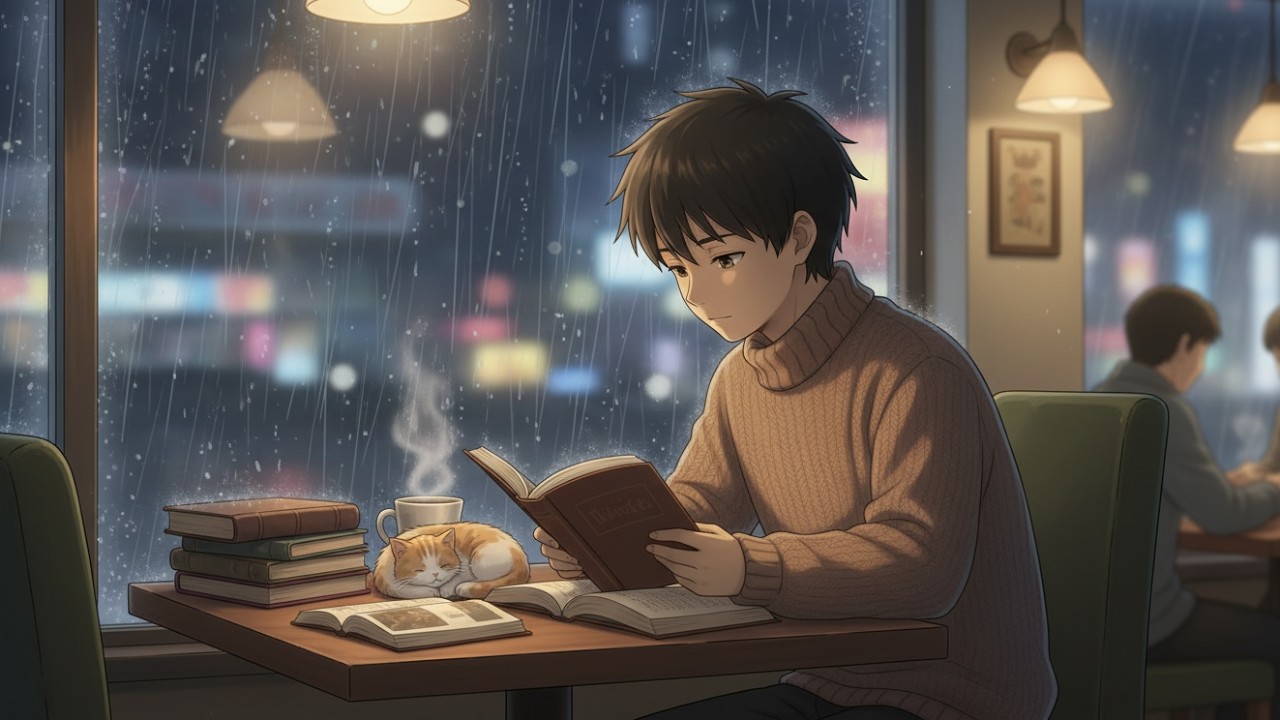 2.5 Hours Study with Rei Tatsu | 雨の夜のカフェ ☕🌧️ Cozy Rainy Café Piano for Study & Work