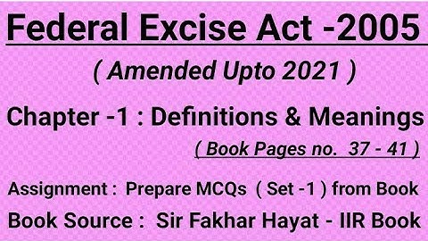 Chapter-1 Federal Excise Act -2005 ( Updated 2021)