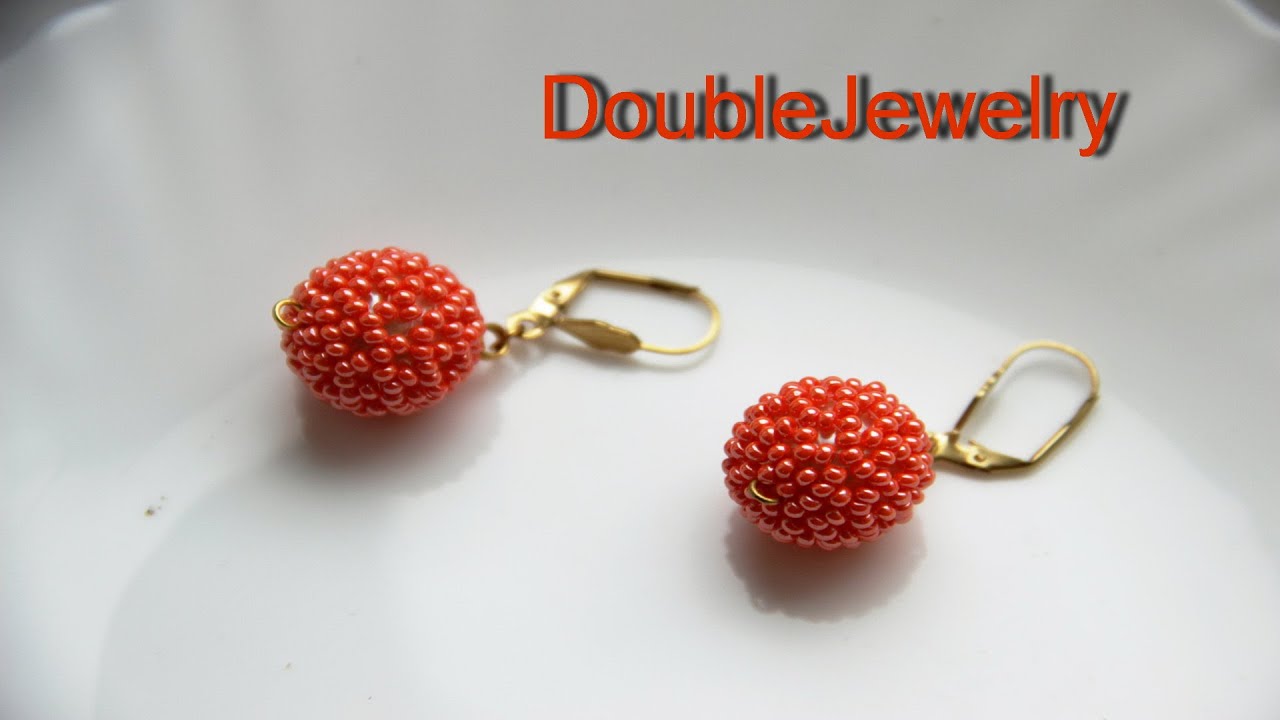 Orange beaded ball earrings, glittery earrings with gold latch back for gf
