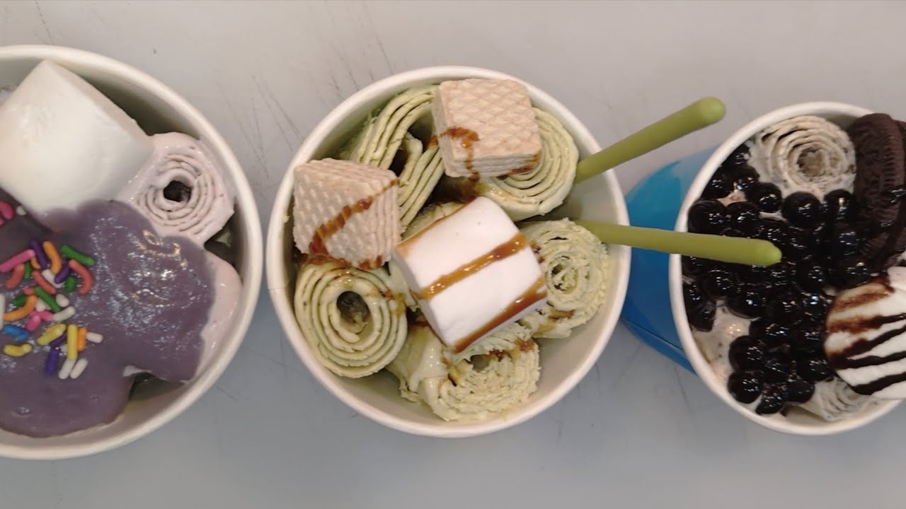 Match, Coconut, Taro and Oreo Rolled Ice Cream