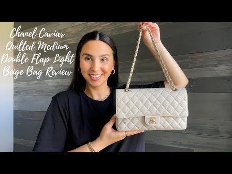 CHANEL classic flap handbag unboxing and review, small white caviar