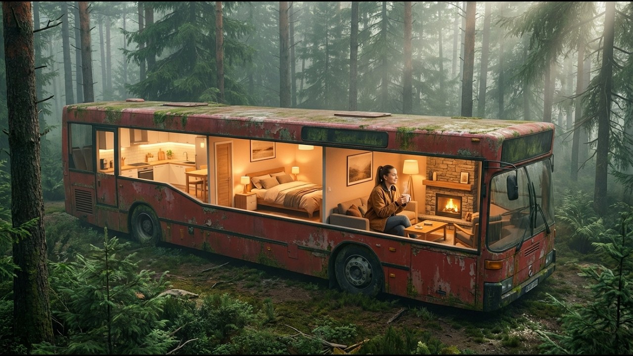 Unbelievable — I Turned an Abandoned Bus Into a Modern Forest Home — AI Video