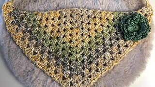 كروشيه بندانه على شكل مثلث صيفيه بغرزة الجراني /Crochet Bandana Hair Scarf Basic