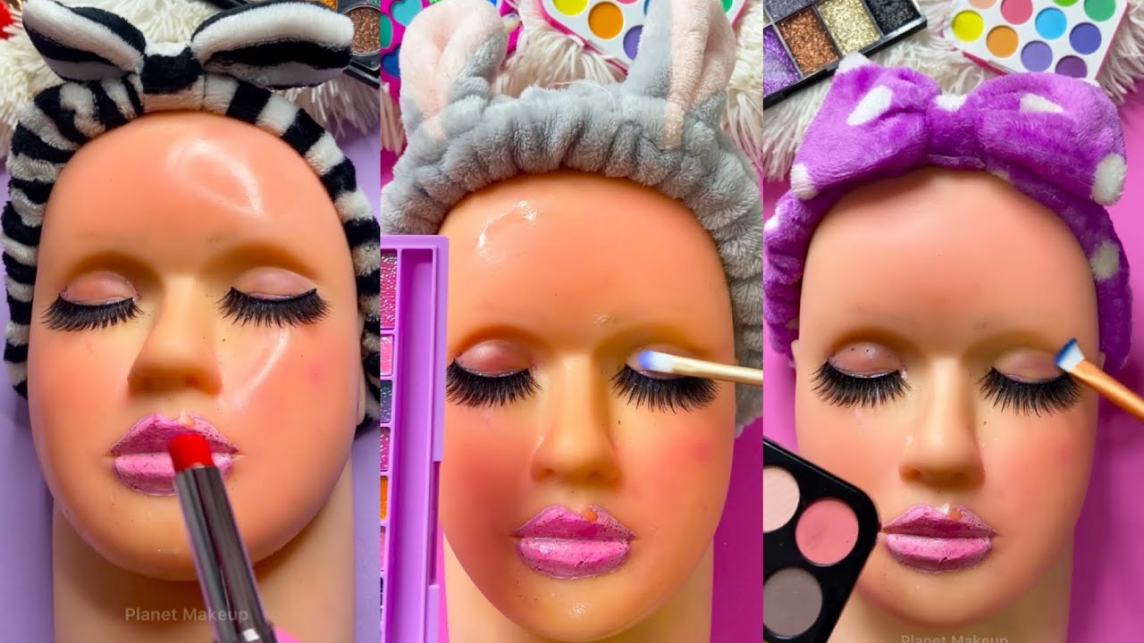 ASMR Satisfying with Unboxing Review Mannequin Makeup black pink Skincare Sounds Video Fast No talk