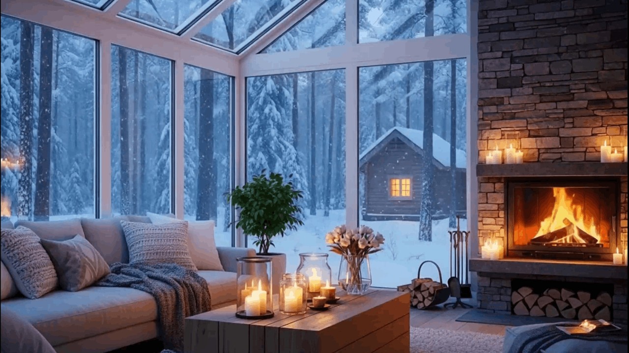 Peaceful Winter Night ❄️ Soft Piano & Fireplace Sounds 🌙 Cozy Ambience for Deep Focus & Relaxation