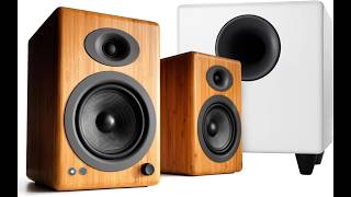 Audioengine A5 Bamboo 150 watt Wireless Bookshelf Speakers and 250 watt S8 White Subwoofer with