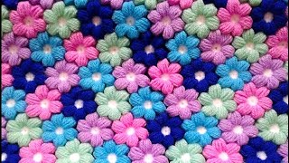 How to crochet easy puff flower blanket afghan for beginners by #marifu6a