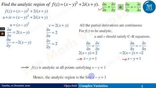 Complex Variables | Identification and justification of Analytic/Non-analytic  Region