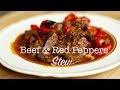 Greek Style Beef Stew with Roasted Red Peppers & Mushrooms