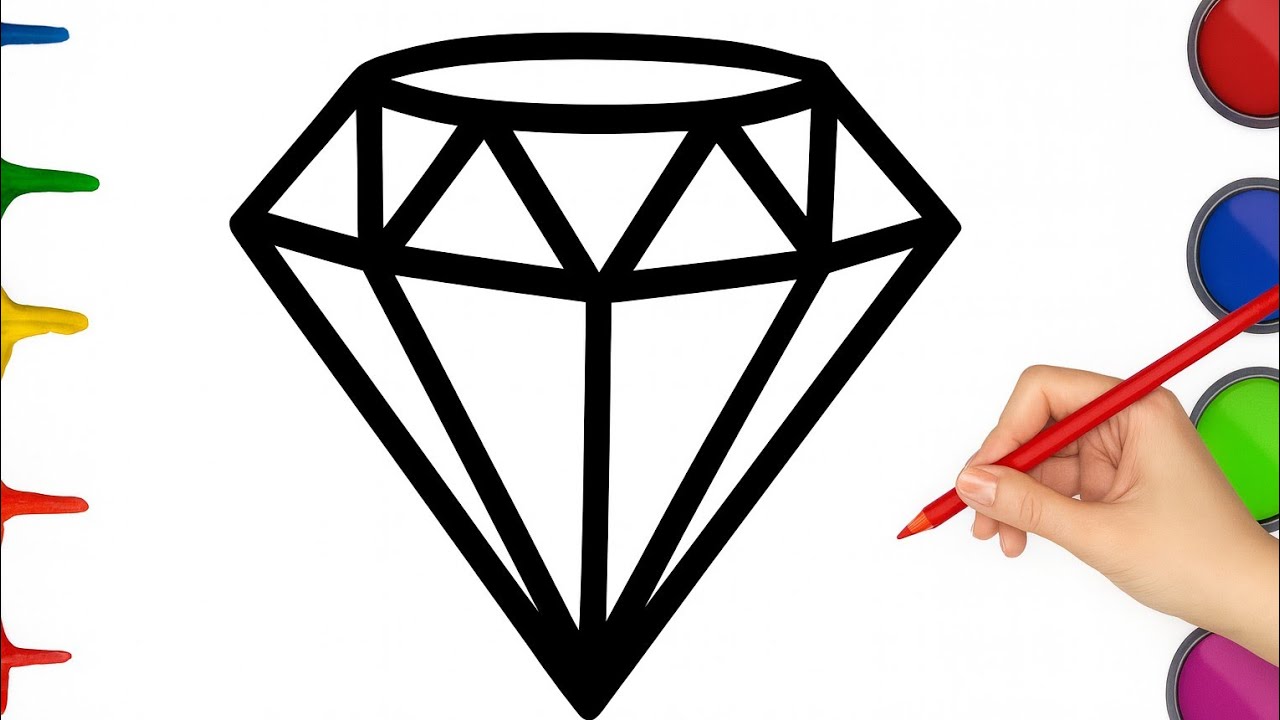 How to Draw a Cute Diamond 💎 Easy Step by Step | Drawing, Painting & Coloring