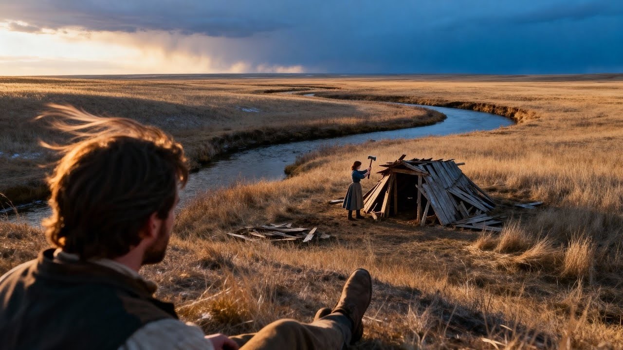Ella estaba construyendo un refugio con tablas rotas — el ranchero la observaba desde lejos, y luego