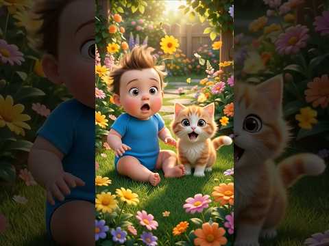 Baby and Kitten's Funny Reaction To Garden Air Horn! 😂 | Funny Baby Reaction Shorts