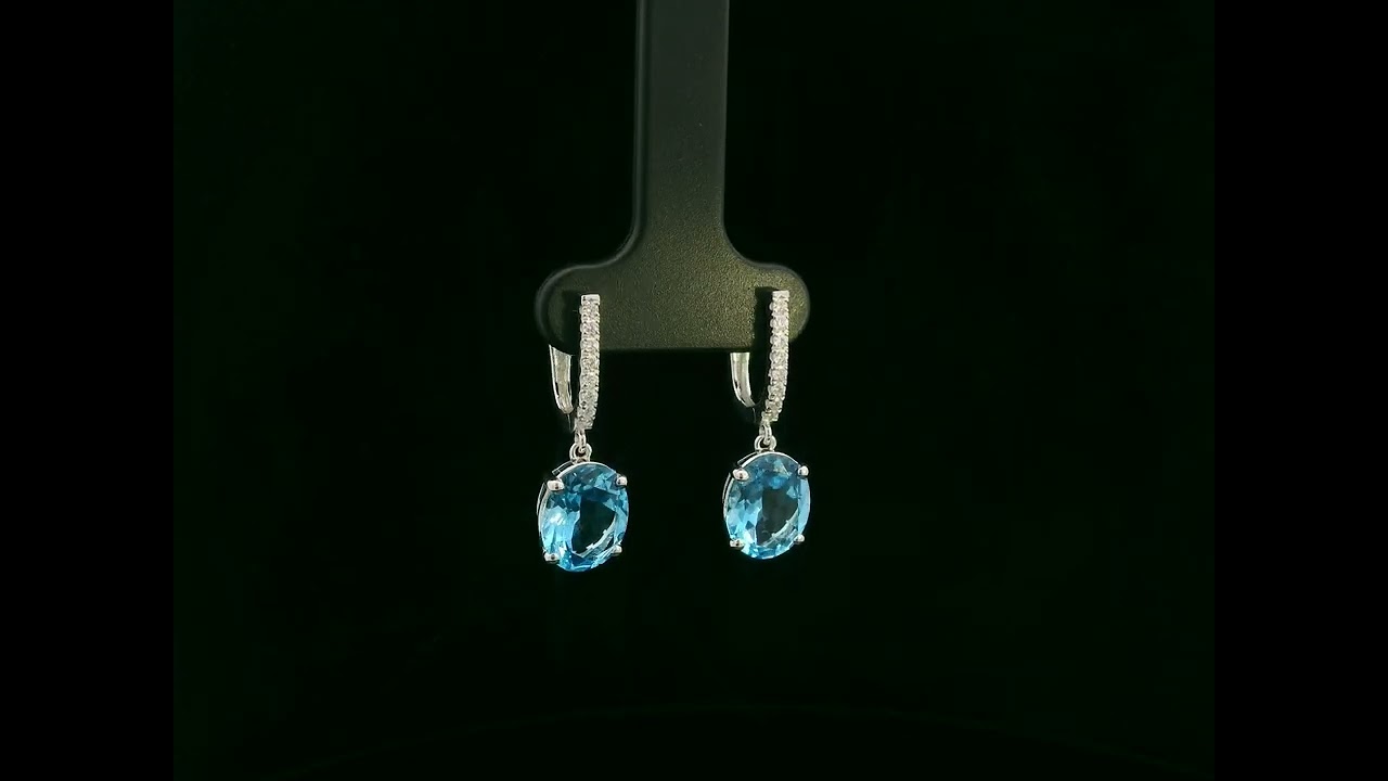Swiss Blue Topaz & Diamond Drop Earrings in 18K White Gold
